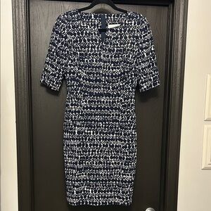 LK Bennett Navy and White Midi Dress Sz 6